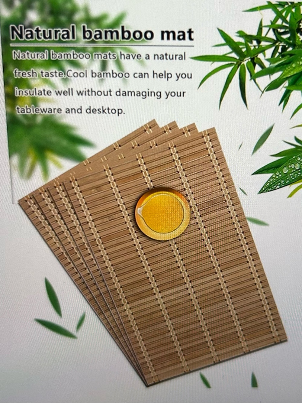 Set of 4 Bamboo Placemats- New in Package.Wheat Color with Cream and Gold Detail